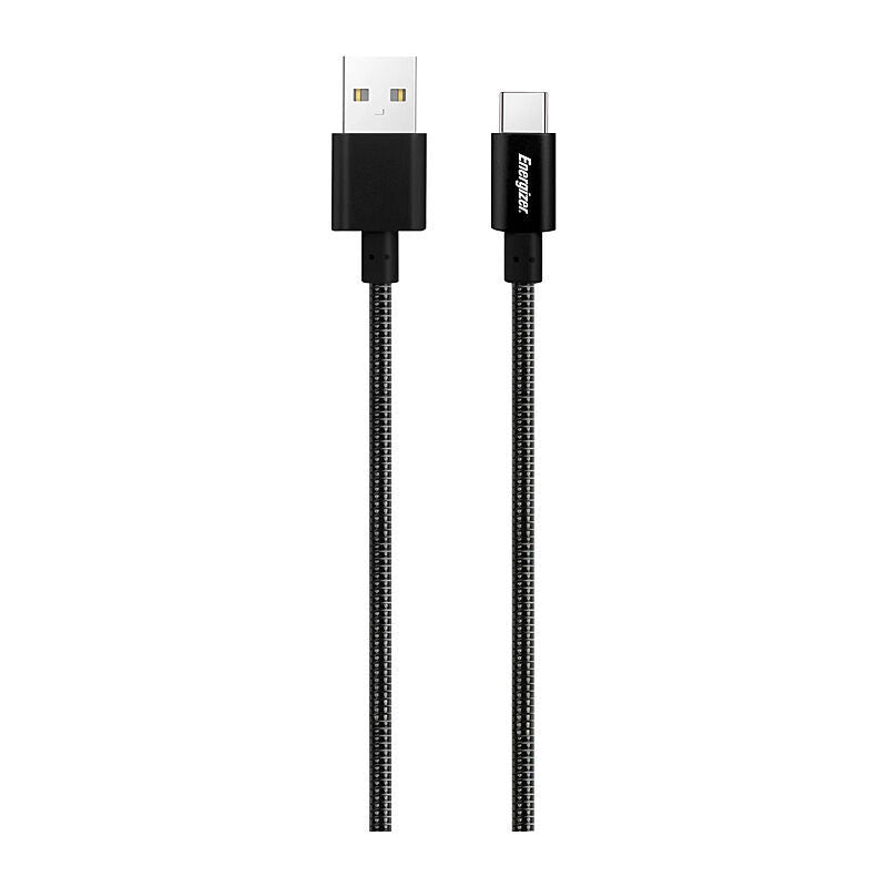 Durable 1m Black Metal USB-A to USB-C Charging Cable Energizer