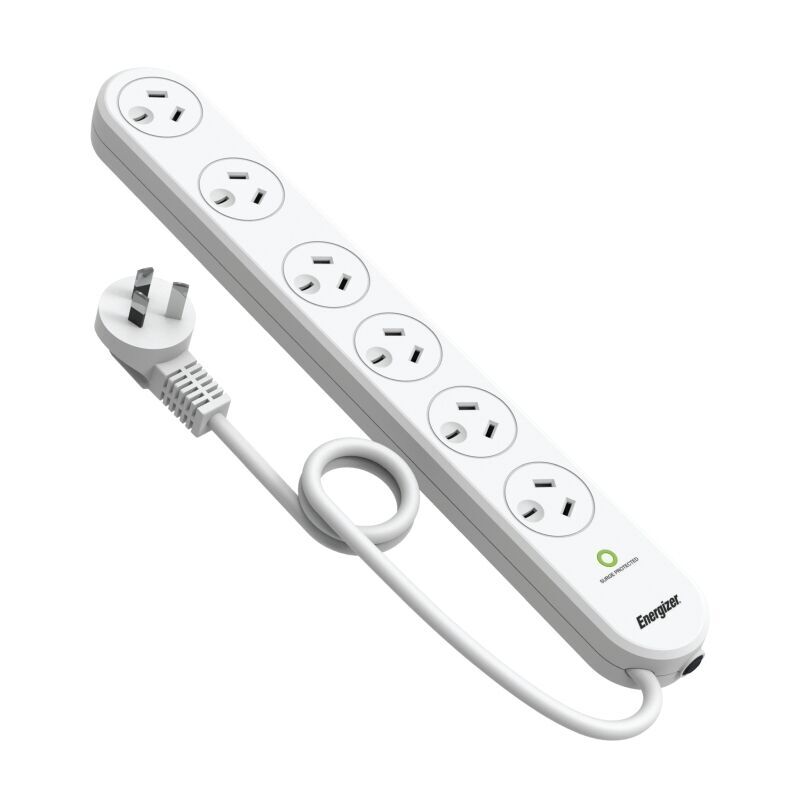 6 Outlet Surge Protector with Wide Space Plugs & 90cm Cord Energizer