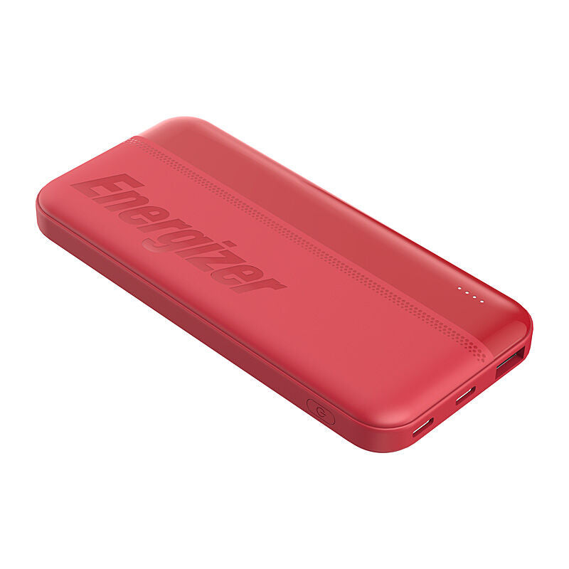 Red 10000mAh Portable Charger - Dual USB-C & USB-A Energizer