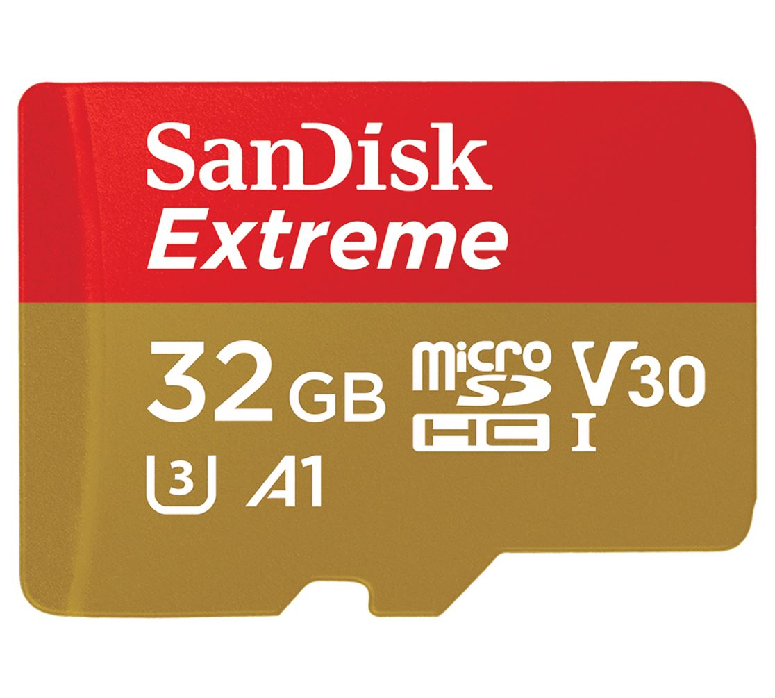 SanDisk Extreme 32GB microSD SDHC V30 U3 C10 A1 UHS-1 100MB/s R 60MB/s W 4x6 SD Adaptor Android Smar - SDSQXAF-032G-GN6AA