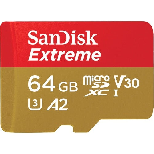 SanDisk Extreme microSDXC, SQXAH 64GB, V30, U3, C10, A2, UHS-I, 170MB/s R, 80MB/s W, 4x6, SD adaptor, Lifetime