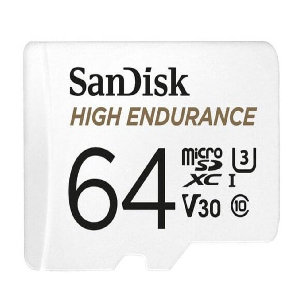 SanDisk High Endurance 64GB microSD 100MB/s 40MB/s 5K hrs 4K UHD C10 U3 V30 -40°C to 85°C Heat Freeze Shock Temperature Water X-ray Proof SD Adapter 