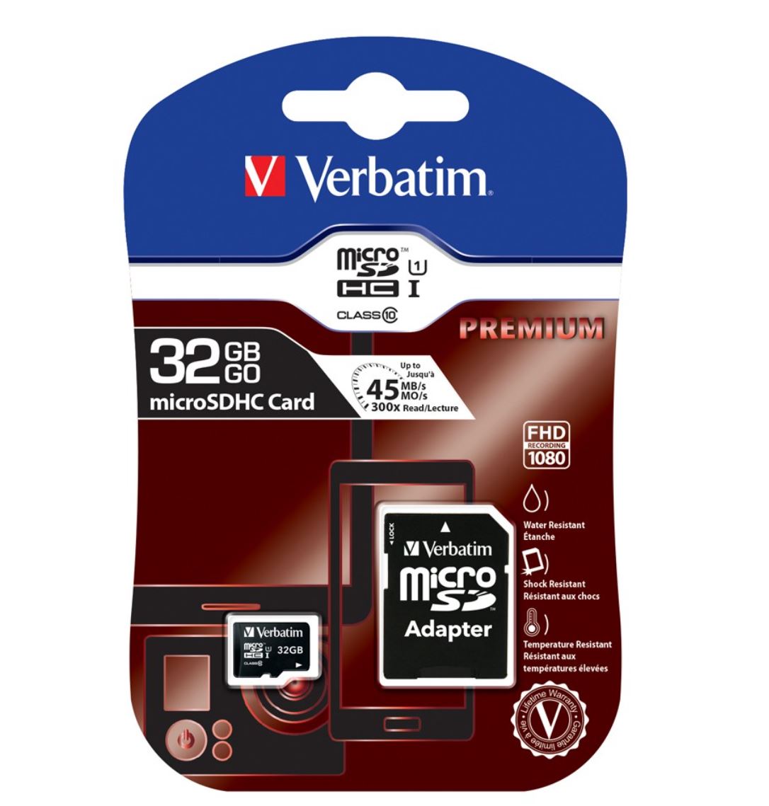 Fast MicroSD Memory Card Class 10 with SD Adapter for Mobile Devices Verbatim