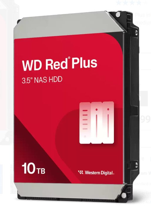 Western Digital WD Red Plus 10TB 3.5' NAS HDD SATA3 7200RPM 256MB Cache 24x7 180TBW ~8-bays NASware - WD100EFGX