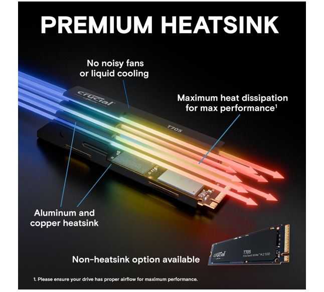 Crucial T705 2TB Gen5 NVMe SSD Heatsink - Ultra-Fast PCIe 5.0