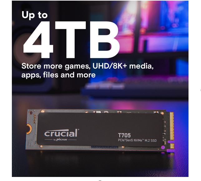 Crucial T705 4TB Gen5 NVMe SSD - Ultra-Fast PCIe 5.0 for Gaming & Work
