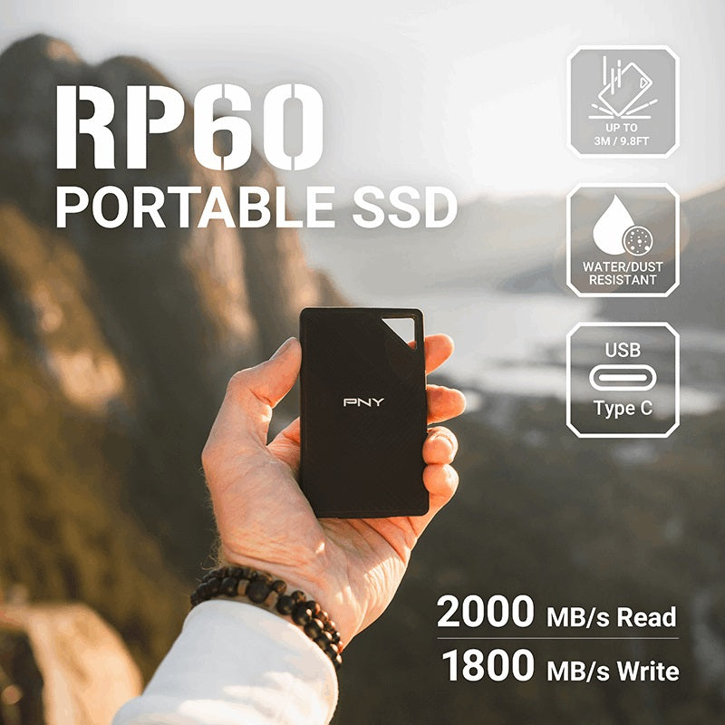 PNY RP60 2TB Portable SSD - Rugged, Fast USB-C External Drive