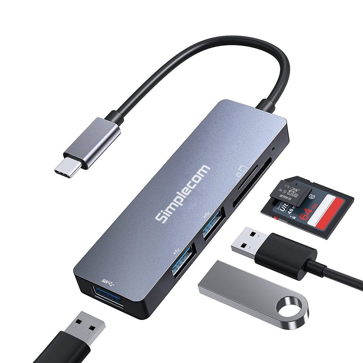 Simplecom CH255 USB-C 5-in-1 Hub | 3 USB-A Ports & Card Reader Simplecom