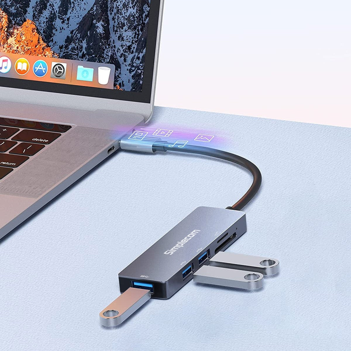 Simplecom CH255 USB-C 5-in-1 Hub | 3 USB-A Ports & Card Reader Simplecom