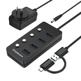 Simplecom SuperSpeed USB-A and USB-C to 4-Port USB 3.0 Hub 5Gbps Individual Switches and Power - Simplecom CH345C