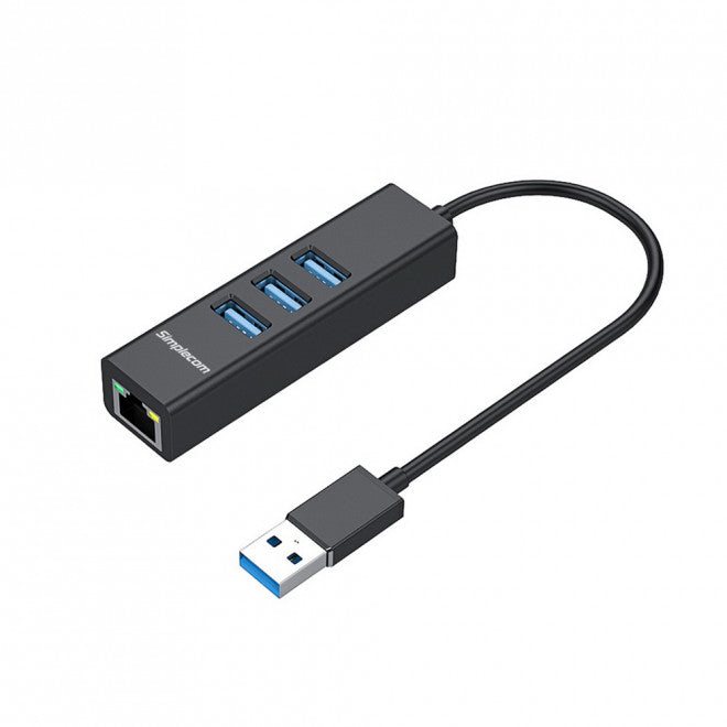 Simplecom CHN420 Black 3-Port USB 3.0 Hub & Gigabit Ethernet Adapter Simplecom
