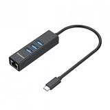 Simplecom CHN421 Black Aluminium USB-C to 3 Port USB HUB with Gigabit Ethernet Adapter - Simplecom CHN421-BLACK