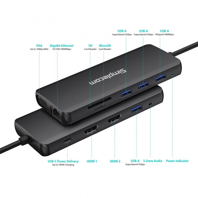 Simplecom CHN612 12-in-1 USB-C Triple Display Docking Station Simplecom