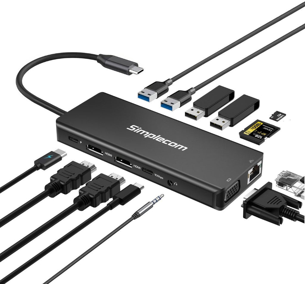 Simplecom USB-C 13-in-1 Docking Station | Triple Display, 10Gbps Simplecom