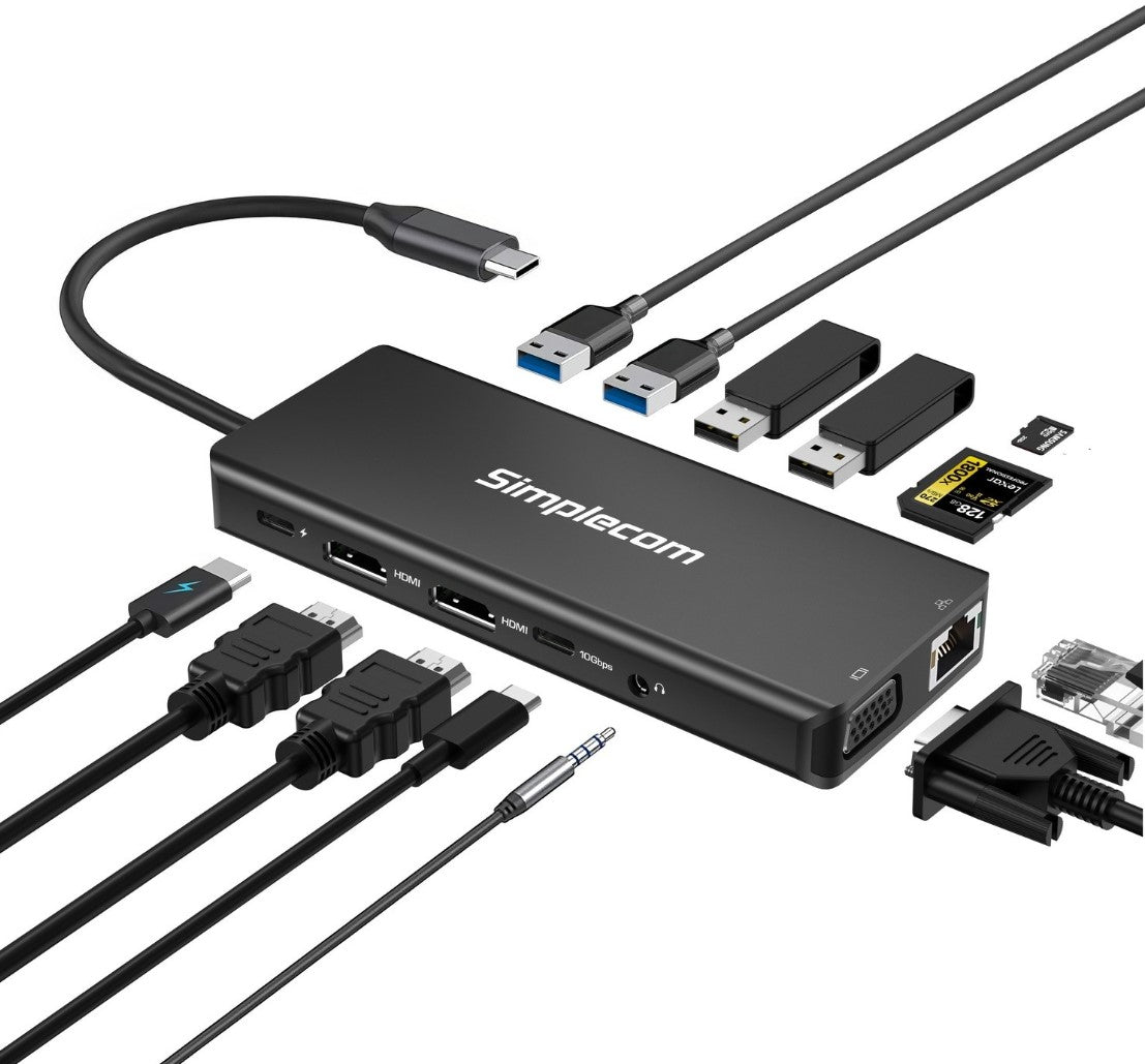 Simplecom USB-C 13-in-1 Docking Station | Triple Display, 10Gbps Simplecom