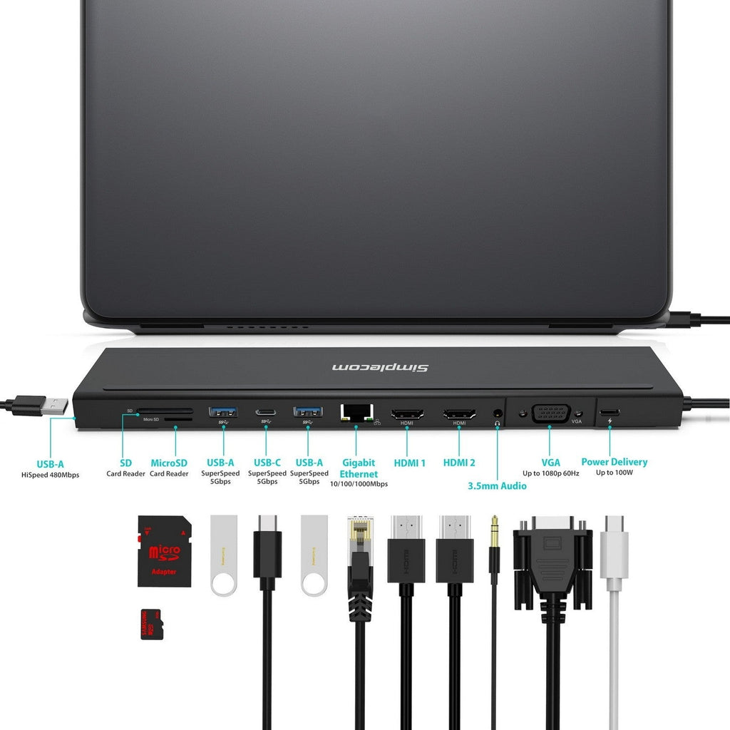 Simplecom CHN622 12-in-1 USB-C Docking Station & Laptop Stand | Triple Display Simplecom
