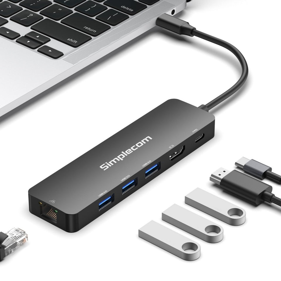 Simplecom CHT560 USB-C 6-in-1 Docking Station | 4K HDMI, Ethernet, 100W PD Simplecom