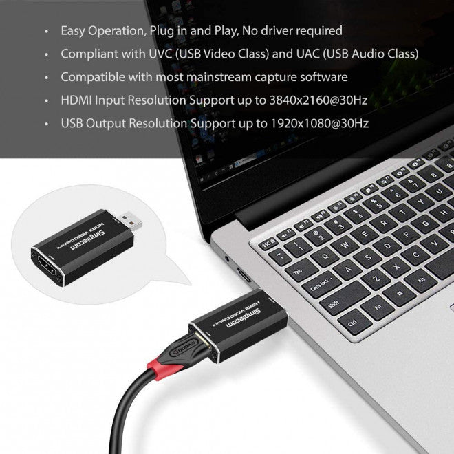 Simplecom DA315 1080p HDMI to USB Video Capture Card for Live Stream Simplecom