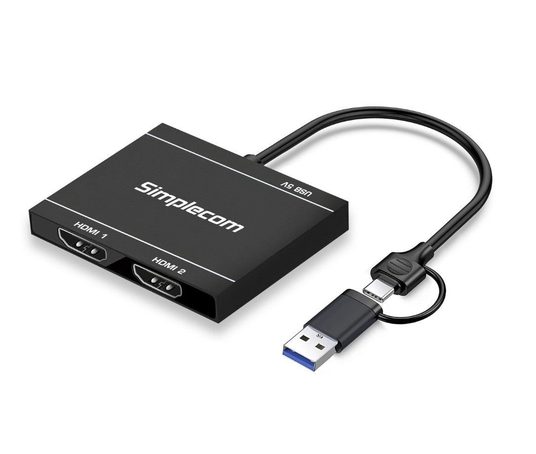 Simplecom DA327 USB 3.0 or USB-C to Dual HDMI Display Adapter for 2x 1080p Extended Screens - DA327