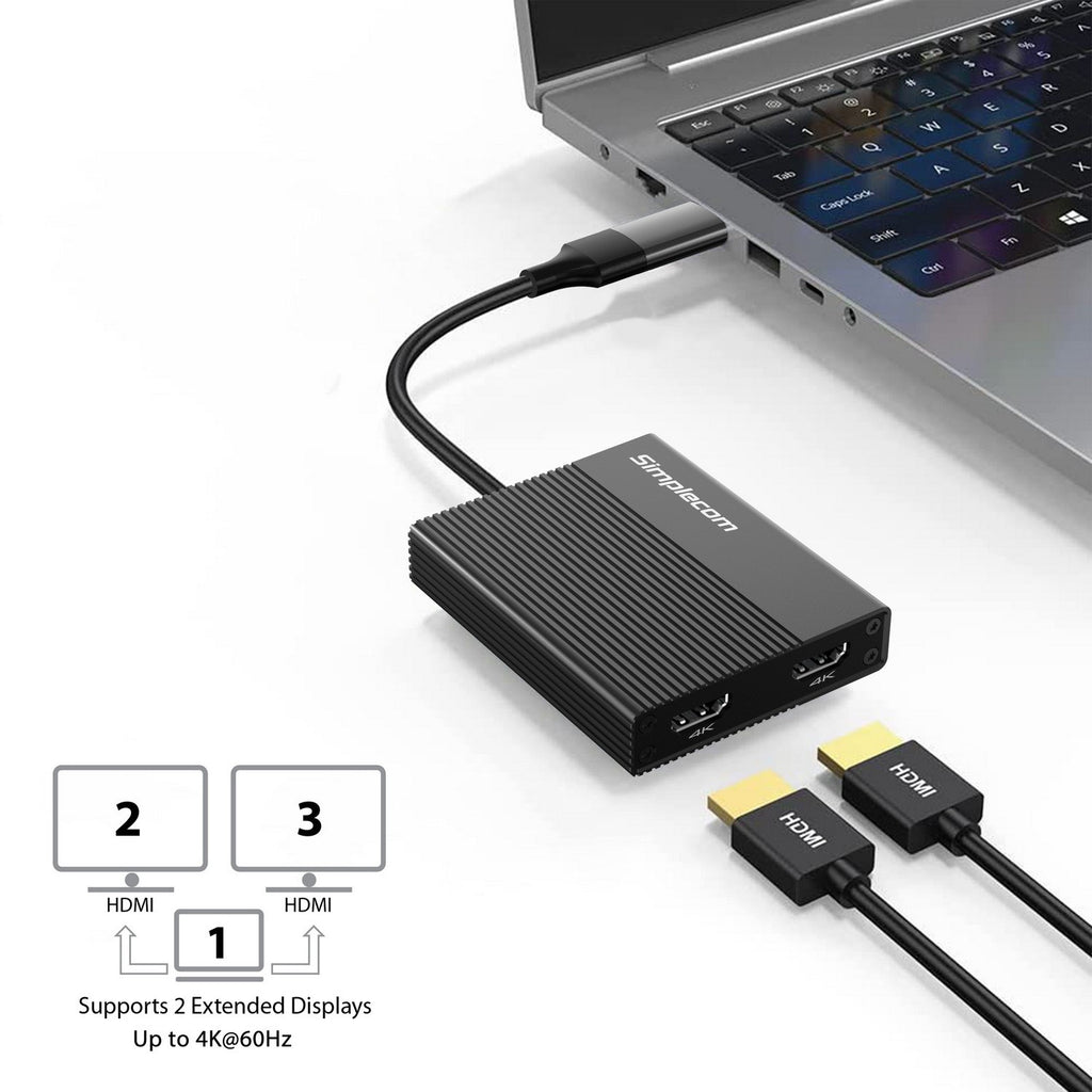 Simplecom Dual 4K HDMI Adapter - USB-C & USB-A for 2 Screens Simplecom