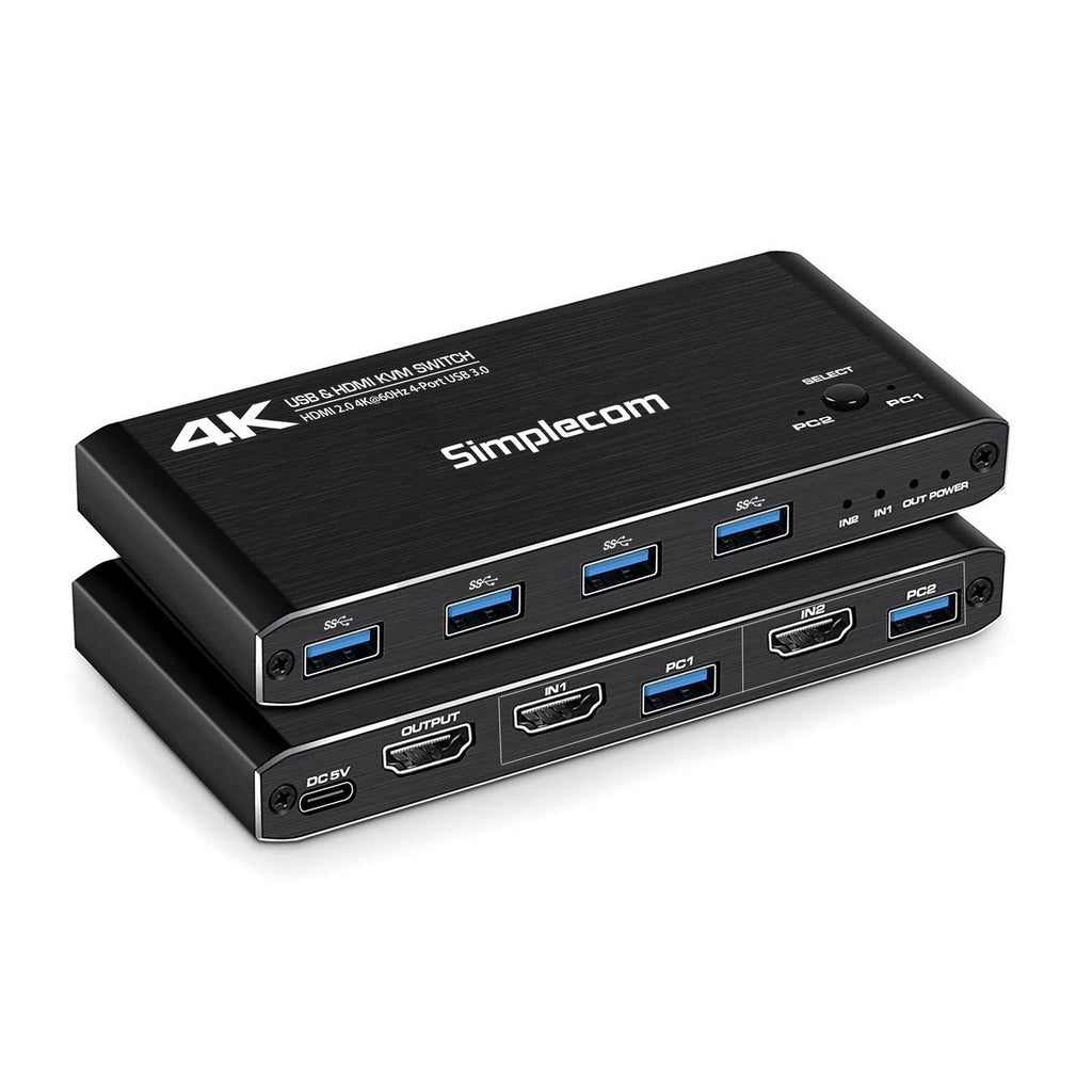 Simplecom KM420 2-Port HDMI KVM Switch for 2 PCs | 4K 60Hz & 4-Port USB 3.0 Hub Simplecom