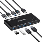 Simplecom KM420 2-Port HDMI KVM Switch for 2 PCs | 4K 60Hz & 4-Port USB 3.0 Hub Simplecom