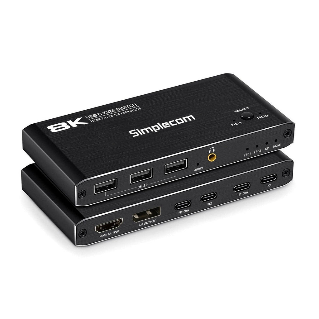 Simplecom KM470 2-Port USB-C KVM Switch 8K HDMI 2.1 DP Docking Station Simplecom