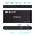 Simplecom KM470 2-Port USB-C KVM Switch 8K HDMI 2.1 DP Docking Station Simplecom