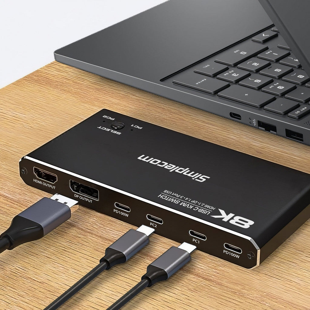 Simplecom KM470 2-Port USB-C KVM Switch 8K HDMI 2.1 DP Docking Station Simplecom