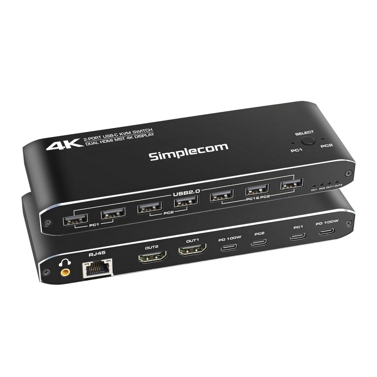 Simplecom KM590 USB-C KVM Switch - Dual 4K HDMI Dock for 2 Laptops Simplecom