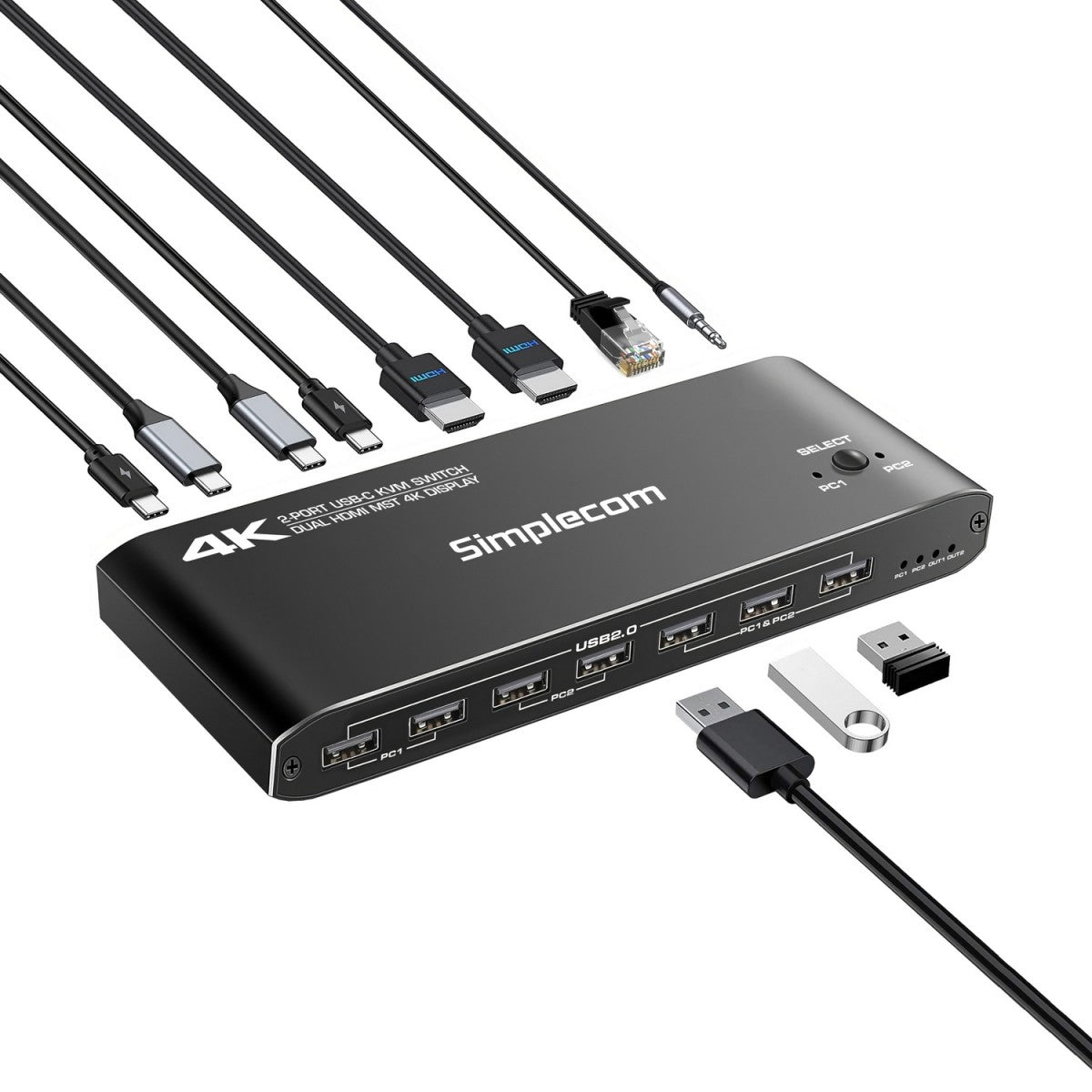 Simplecom KM590 USB-C KVM Switch - Dual 4K HDMI Dock for 2 Laptops Simplecom