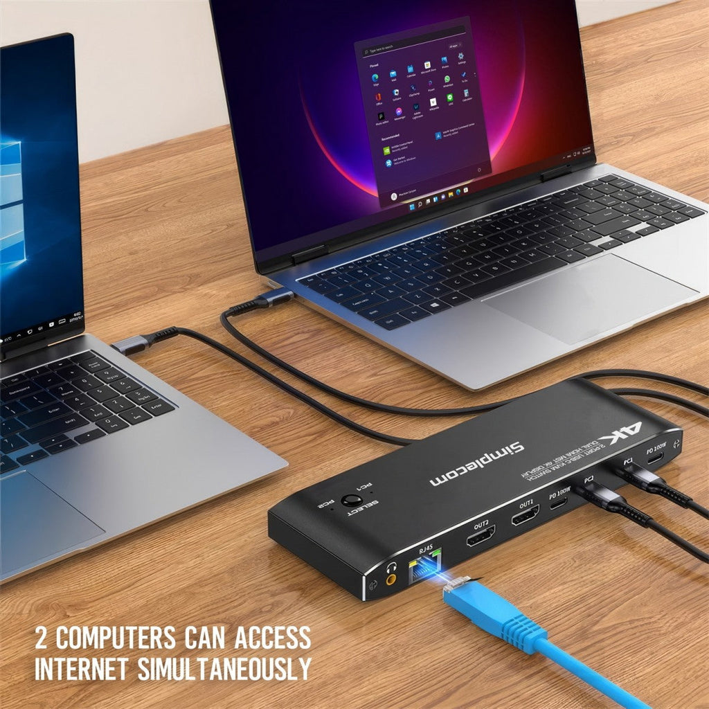 Simplecom KM590 USB-C KVM Switch - Dual 4K HDMI Dock for 2 Laptops Simplecom