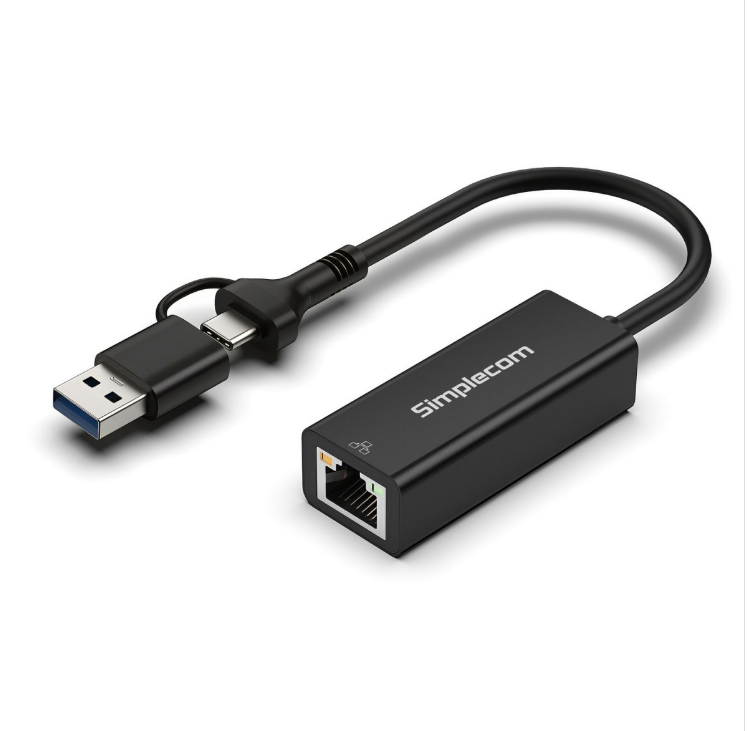 Simplecom NU315C 2-in-1 USB-C/A Gigabit Ethernet Adapter