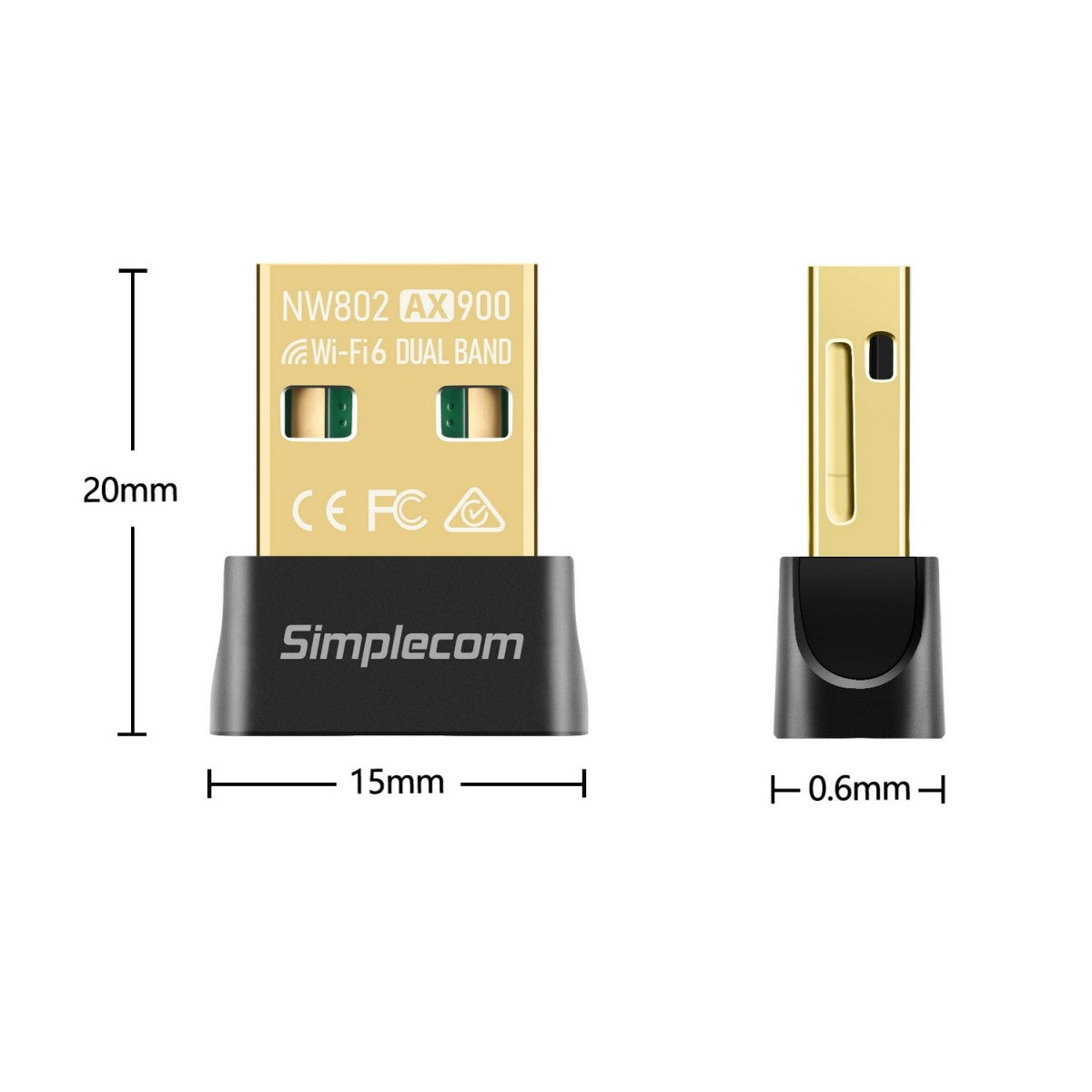 Simplecom NW802 Wi-Fi 6 Dual Band USB Nano Adapter for PC/Laptop