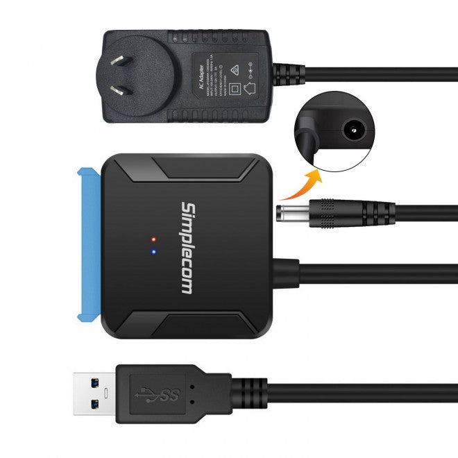 Simplecom USB 3.0 to SATA Adapter for 2.5 & 3.5 HDD/SSD with Power Simplecom