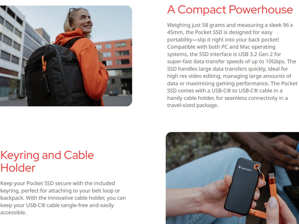 Verbatim 1TB Pocket SSD USB-C: Fast Portable Storage for PC & Mac Verbatim