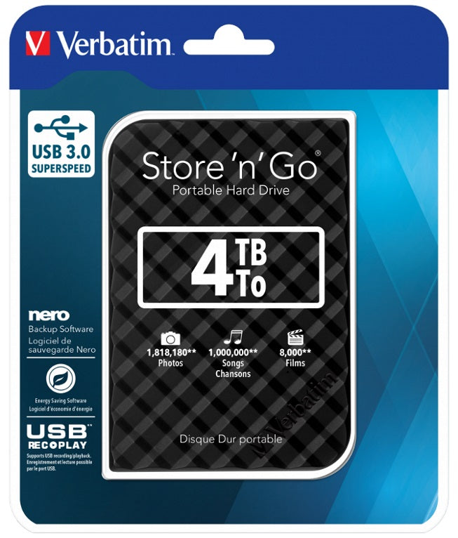 Verbatim Store'n'Go 4TB USB 3.0 External Hard Drive - Black