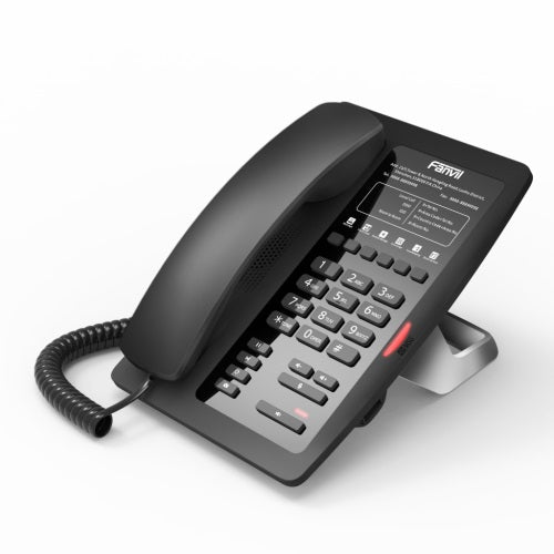 Fanvil H3 hotel IP phone, 2 SIP lines, PoE, HD voice, 6 DSS speed-dial keys, dual Ethernet ports, hospitality