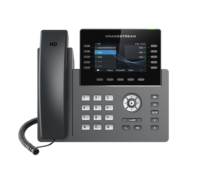 Grandstream 10 Line IP Phone, 16 SIP Accounts, 480x272 Colour Screen, HD Audio, Powerable Via POE - Grandstream GRP2615