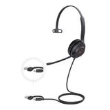Yealink UH37 Microsoft Teams Certified USB Wired Headset, Mono, USB-C/A, Dual Noise-Cancelling, Busylight, Lea