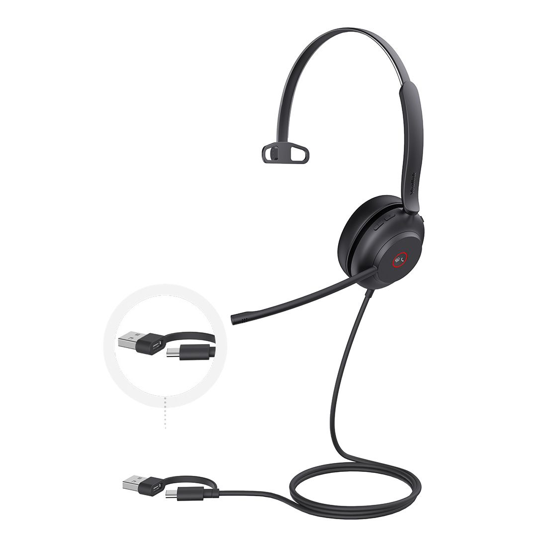 Yealink UH37 Microsoft Teams Certified USB Wired Headset, Mono, USB-C/A, Dual Noise-Cancelling, Busylight, Lea
