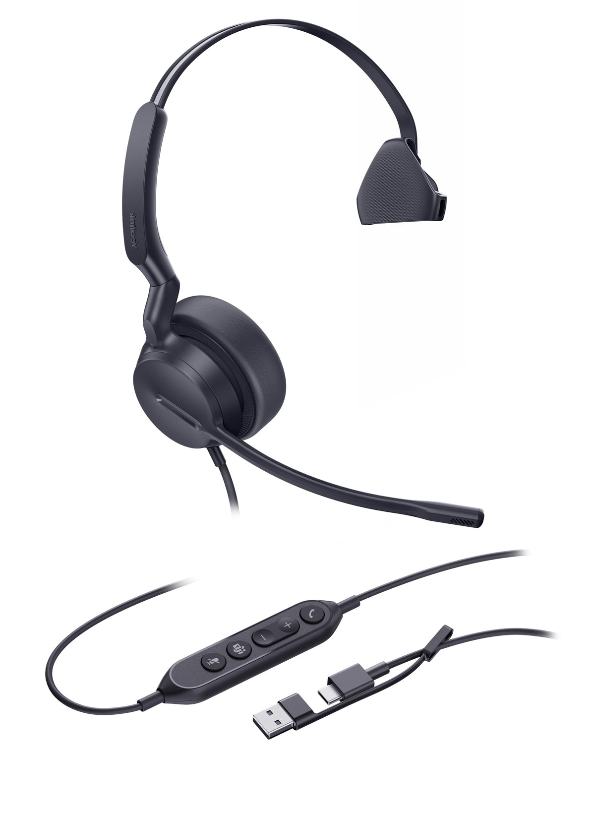 YealinkUH42 Mono UC USB-C/A USB Wired Headset, Noise-Canceling Microphone, Leather Ear Cushions, Controller, U