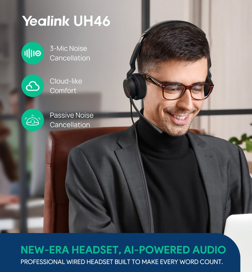 Yealink UH46 Dual Teams Wired USB Headset - Noise Cancelling & USB-C/A Yealink