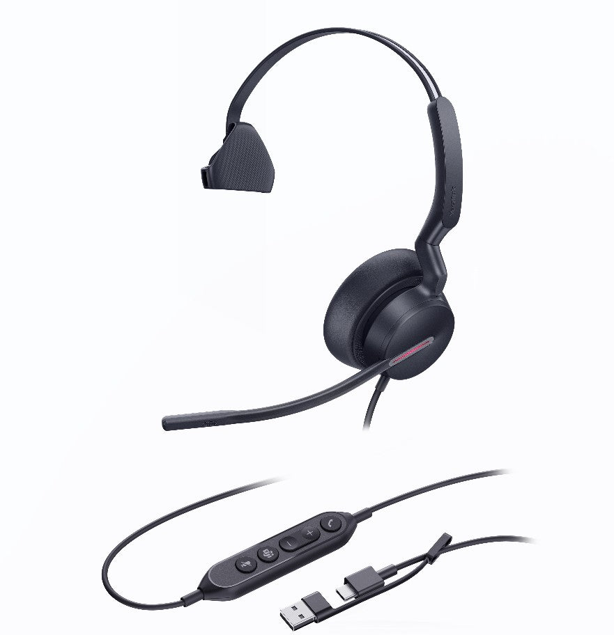 Yealink UH46 Mono Teams USB-C/A Microsoft Certified Teams USB Wired Headset 3-Noise-Canceling Microphones 35mm