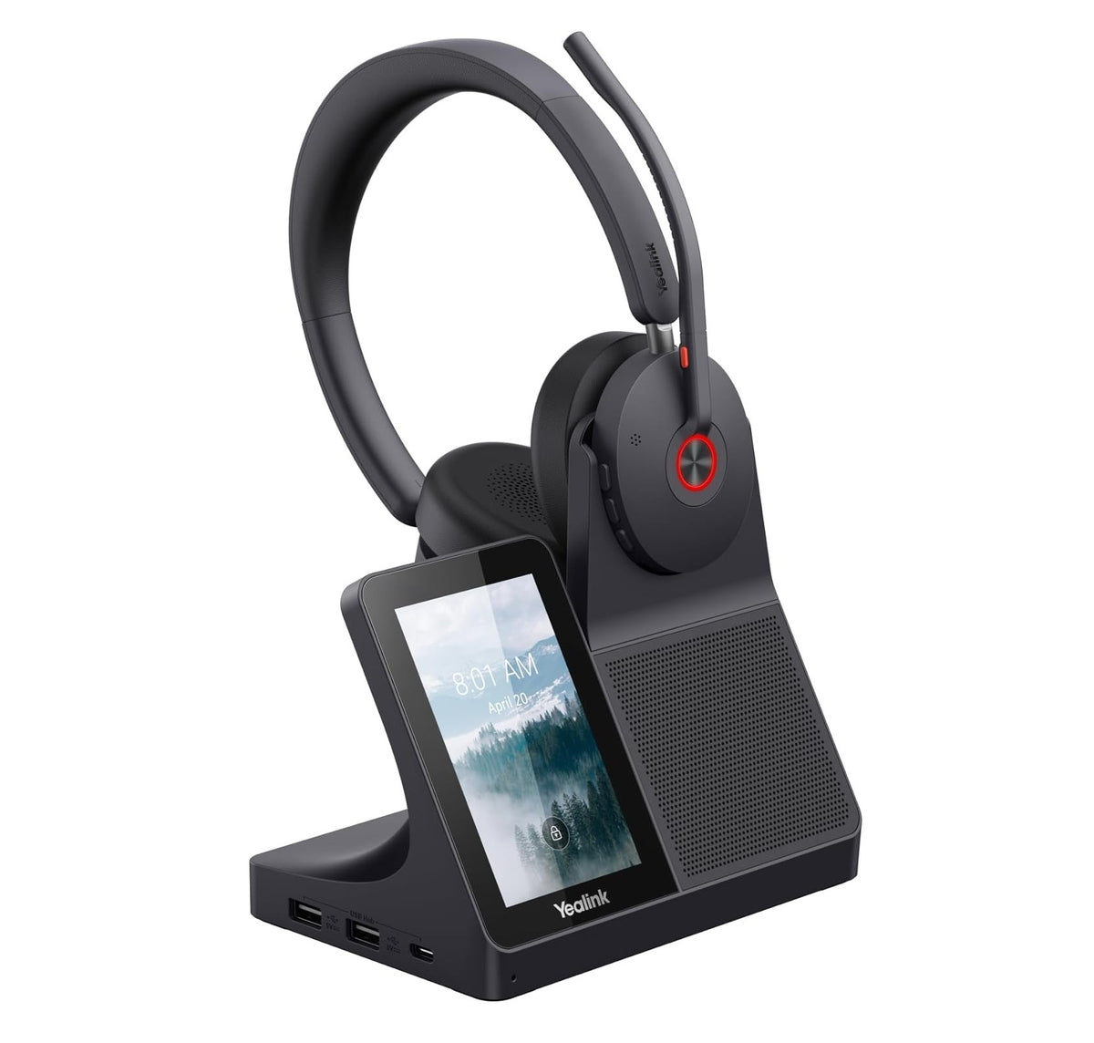Yealink WH68 DECT + Bluetooth dual-mode, USB-A, USB-C, wireless headset workstation, noise-cancelling headset