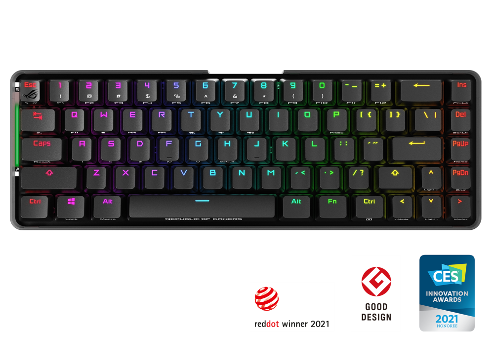 ASUS M601 ROG FALCHION NX Red Switch Compact 65% Wireless Mechanical Gaming Keyboard, 68 Keys, Interactive Touch panel, 450 Hours, ROG NX Switches, RG ASUS
