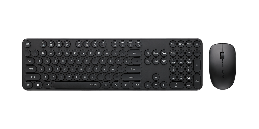 RAPOO Wireless Keyboard Mouse Combo Black - Retro Style & Spill-Resistant Rapoo