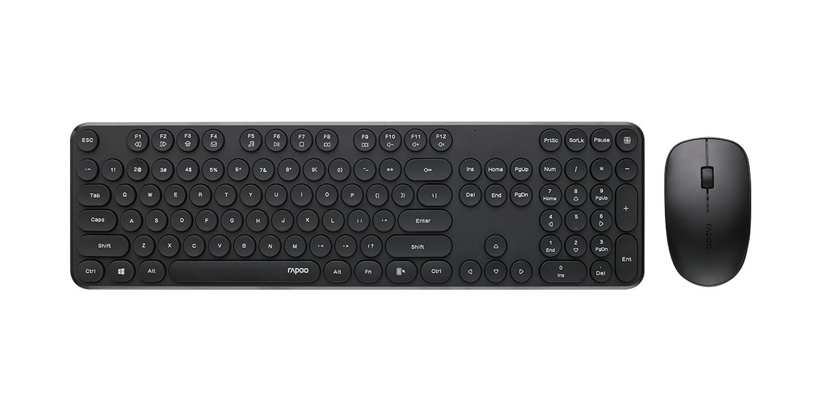 RAPOO Wireless Keyboard Mouse Combo Black - Retro Style & Spill-Resistant Rapoo