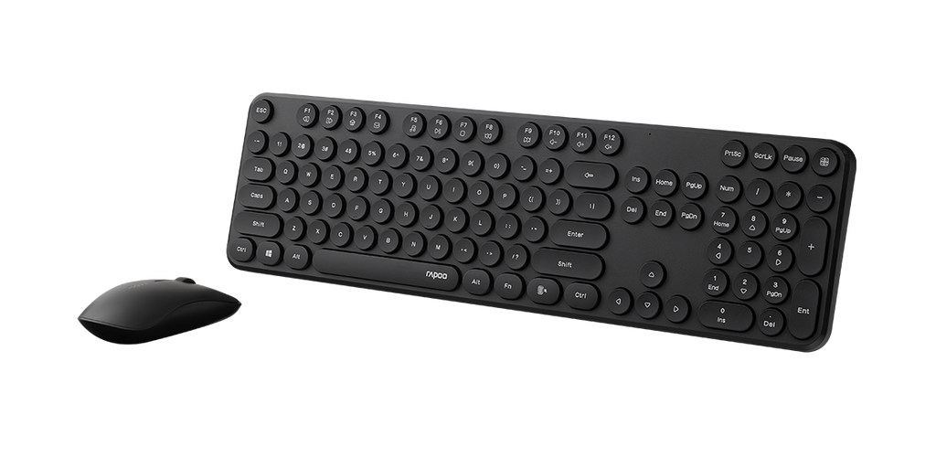 RAPOO Wireless Keyboard Mouse Combo Black - Retro Style & Spill-Resistant Rapoo