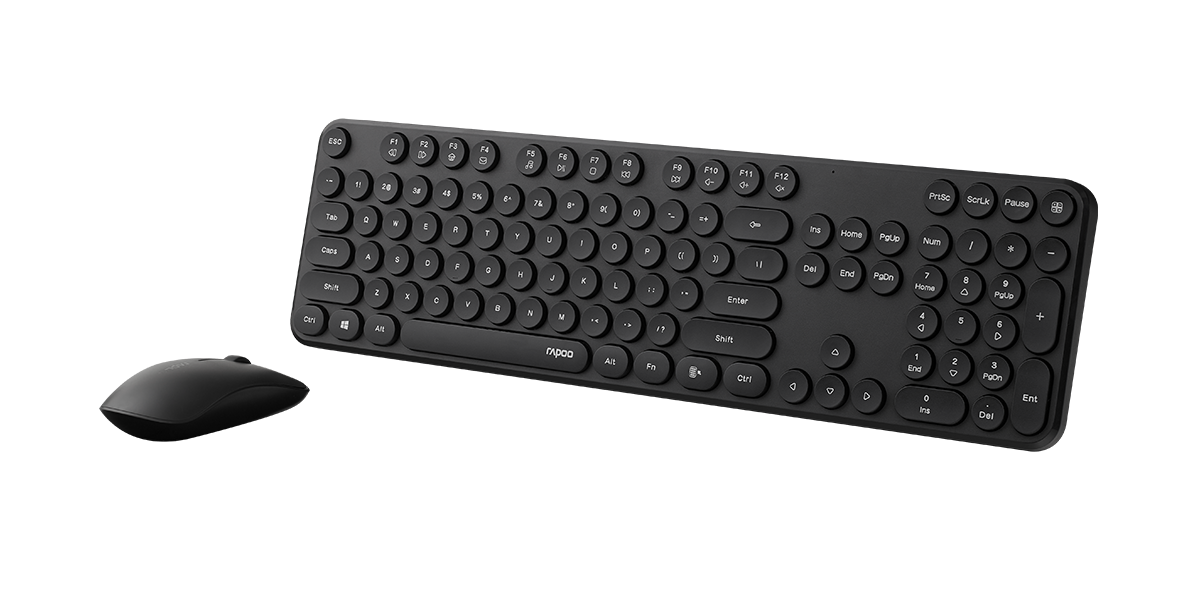 RAPOO Wireless Keyboard Mouse Combo Black - Retro Style & Spill-Resistant Rapoo
